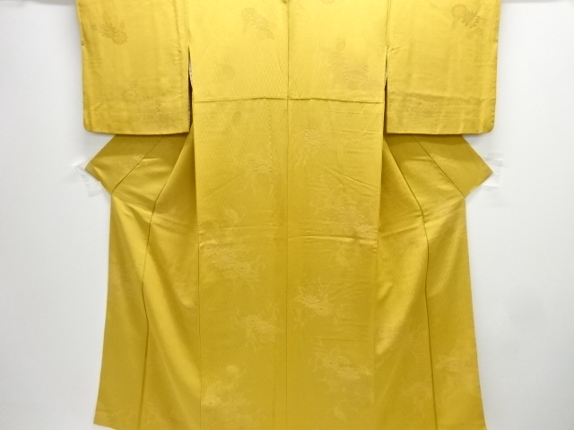 立涌に花模様織り出し一つ紋色無地着物